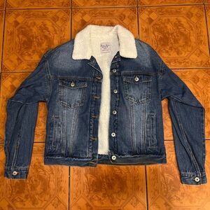 Love Tree Blue Denim Jacket with White Collar
